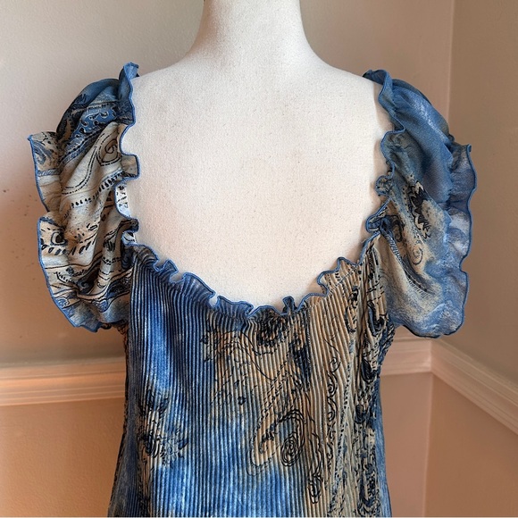 Vintage Piano Micro Pleated Ruffle Blouse Y2K Whimsigoth Art To Wear Fairy - Picture 9 of 17